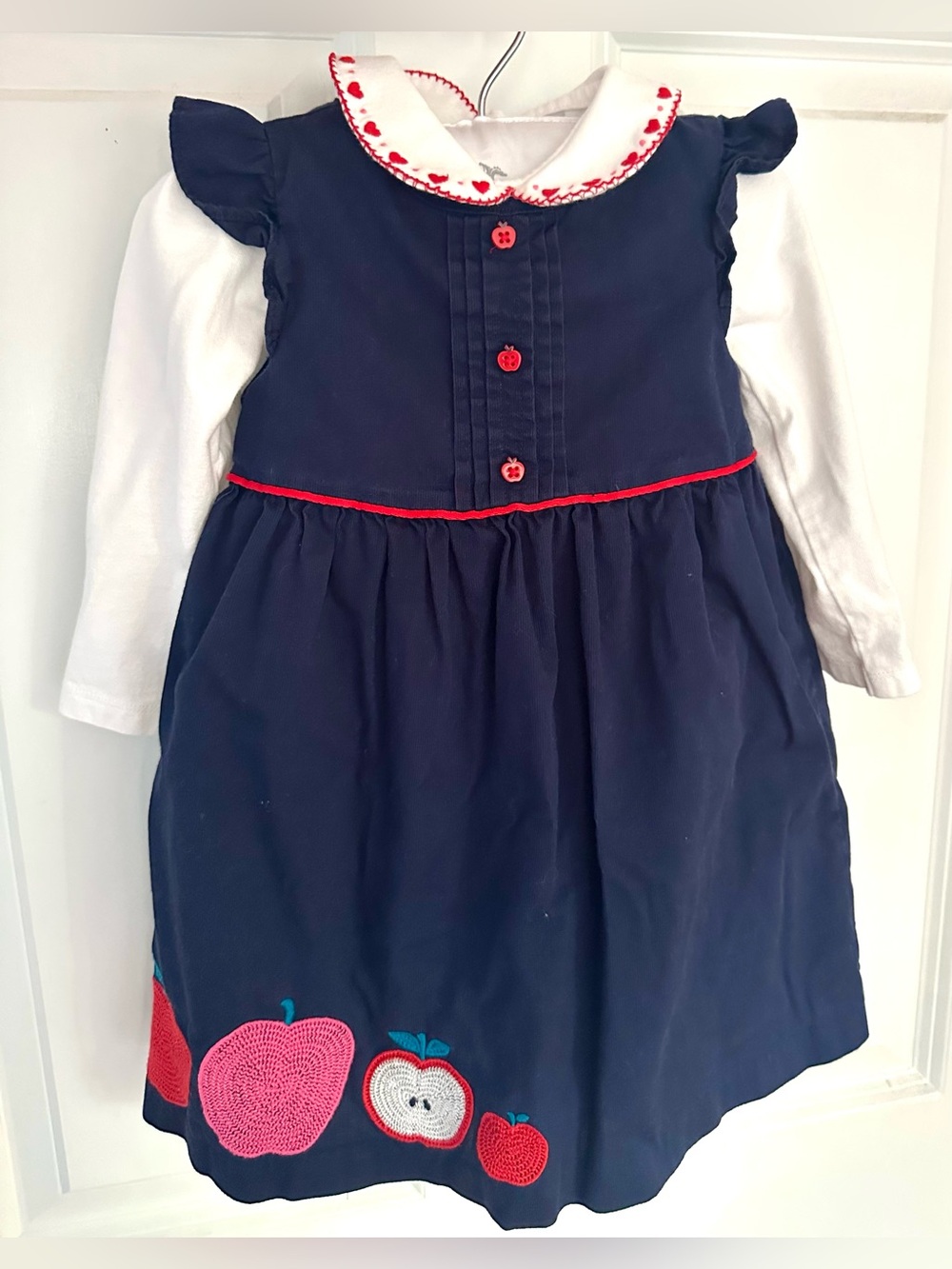 Gymboree 18-24M Apple Corduroy Jumper Dress & Heart Collar Bodysuit 2pc Set
